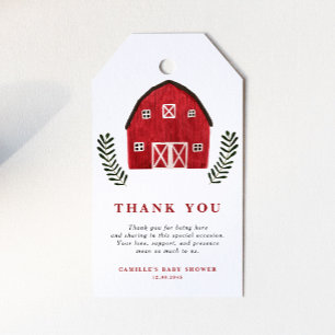 Rustic Watercolor Rode Schuur Baby Shower Bedankt Cadeaulabel