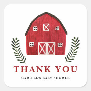 Rustic Watercolor Rode Schuur Baby Shower Bedankt Vierkante Sticker