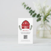 Rustic Watercolor Rode Schuur QR Code Evenementdet Informatiekaartje (Staand voorkant)