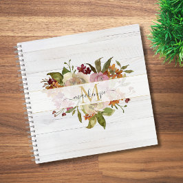 Rustic Watercolor Rose Bouquet Monogram Notitieboek
