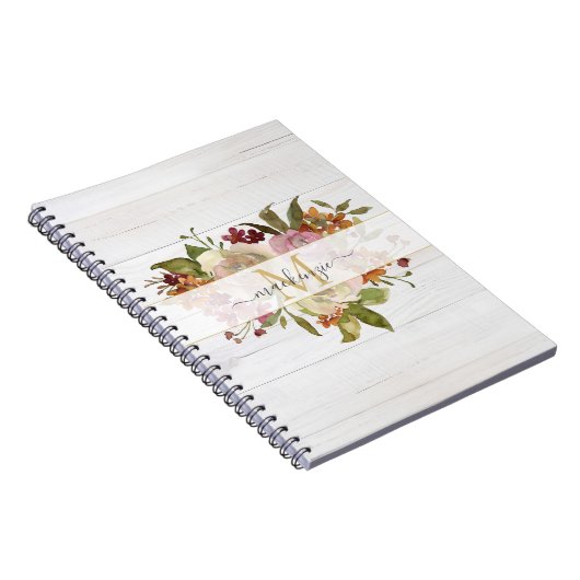 Rustic Watercolor Rose Bouquet Monogram Notitieboek (Rechterzijde)