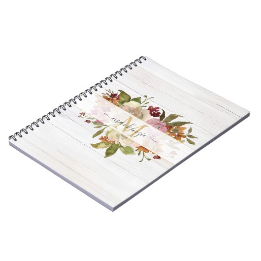 Rustic Watercolor Rose Bouquet Monogram Notitieboek (Linkerzijde)