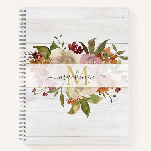 Rustic Watercolor Rose Bouquet Monogram Notitieboek (Voorkant)
