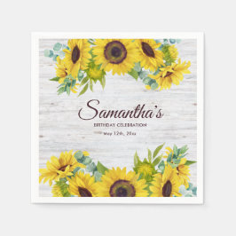 Rustic Watercolor Sunflower Birthday Party  Servet