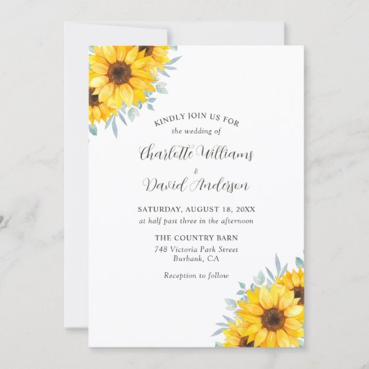 Rustic Watercolor Sunflower Greenery Wedding Kaart (Voorkant)
