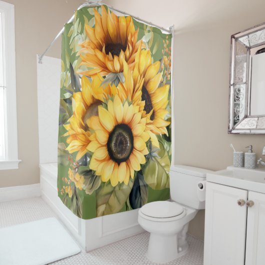 Rustic Watercolor Sunflowers Shower Curtain Douchegordijn (In situ)