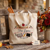 Rustic Watercolor Teacher Tote Bag, Custom Name Bag