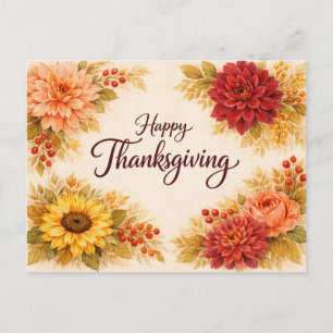 Rustic Watercolor Thanksgiving Bloemstuk Feestdagenkaart