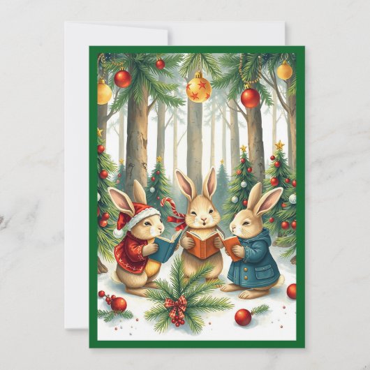 Rustic Watercolor Winter Dennenbomen Caroling Feestdagenkaart (Voorkant)
