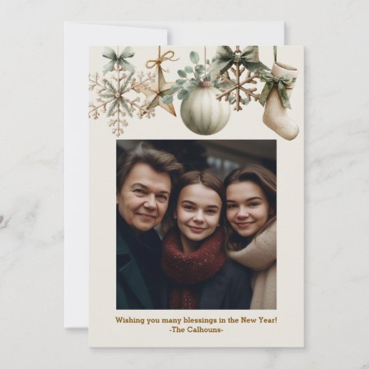 Rustic Watercolor Wood Snowflake Christmas Photo Feestdagenkaart (Voorkant)