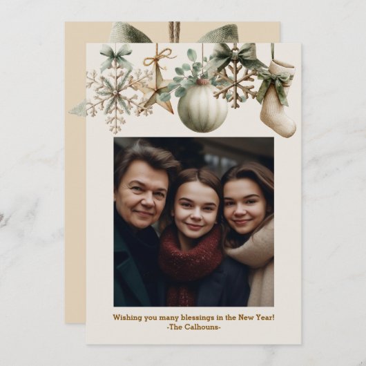 Rustic Watercolor Wood Snowflake Christmas Photo Feestdagenkaart (Voorkant / Achterkant)