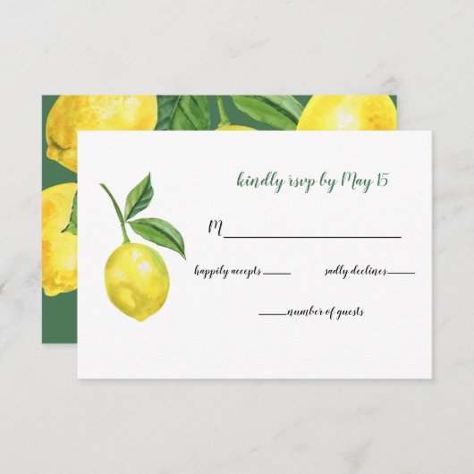 Rustic WatercolorCitrus Lemon Wedding RSVP Kaartje (Voorkant / Achterkant)