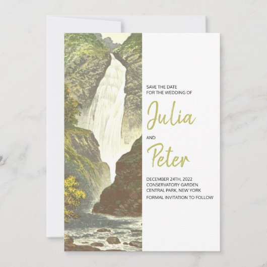 Rustic Waterfall Scenery Save the Date Wedding Kaart (Voorkant)