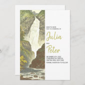 Rustic Waterfall Scenery Save the Date Wedding Kaart (Voorkant / Achterkant)