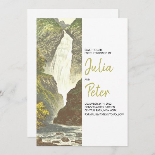 Rustic Waterfall Scenery Save the Date Wedding Kaart (Voorkant / Achterkant)