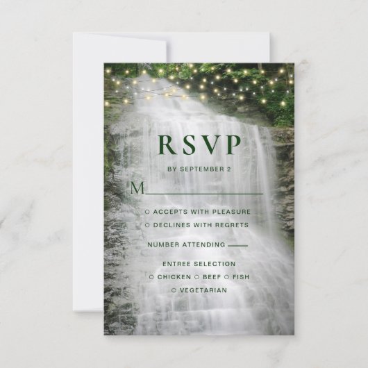 Rustic Waterfall String Lights Wedding RSVP (Voorkant)