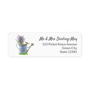 Rustic Watering Can en Lavender Return Address Etiket