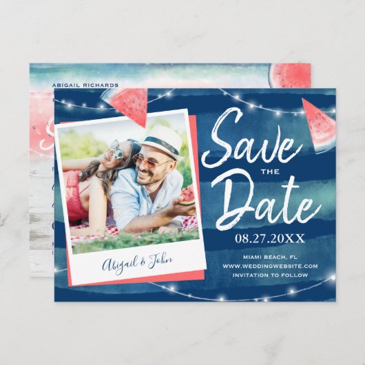 Rustic Watermelon Photo Save the Date Invitations Aankondigingskaart (Voorkant / Achterkant)