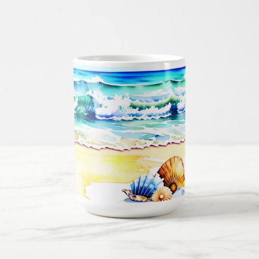 Rustic Waterverf Beach Seashell Monogram Koffiemok (Center)