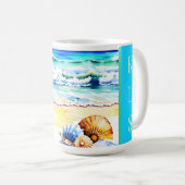 Rustic Waterverf Beach Seashell Monogram Koffiemok (Voorkant rechts)