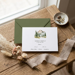 Rustic Waterverf Berg Bruiloft RSVP Informatiekaartje