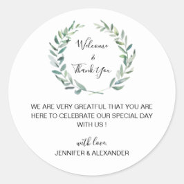 Rustic waterverf bladeren bruiloft Welkom Ronde Sticker