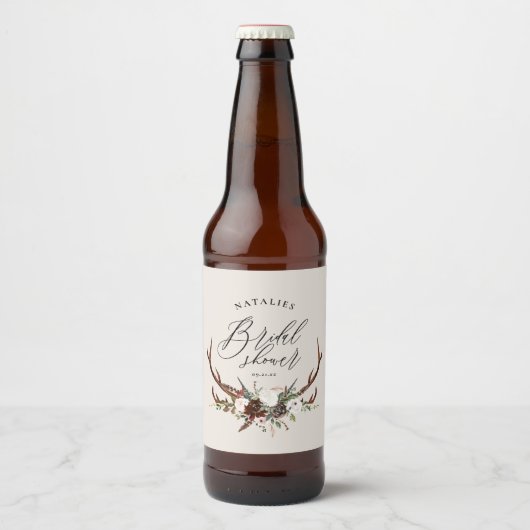Rustic waterverf bloem botanische bruidsdouche bier etiket (Voorkant)