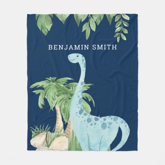 Rustic Waterverf Cute Dinosaur Personalized Navy Fleece Deken (Voorkant)
