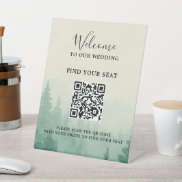 Rustic waterverf dennenboom bos bruiloft QR-code Reclamebord Met Voetstuk