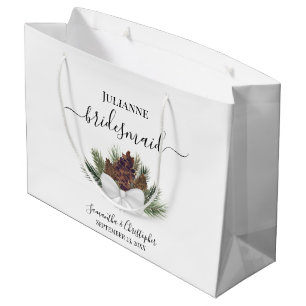 Rustic Waterverf Dennenkegels Bruidsmeisje Groot Cadeauzakje