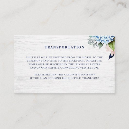 Rustic Waterverf Floral Wedding Transport Informatiekaartje (Voorkant)