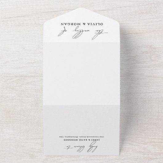 Rustic Waterverf Forest Destination Photo Wedding All In One Uitnodiging (Buitenkant)