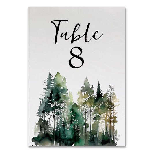 Rustic Waterverf Forest Table Number Kaart (Achterkant)