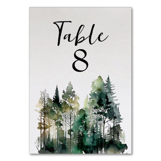 Rustic Waterverf Forest Table Number Kaart (Voorkant)