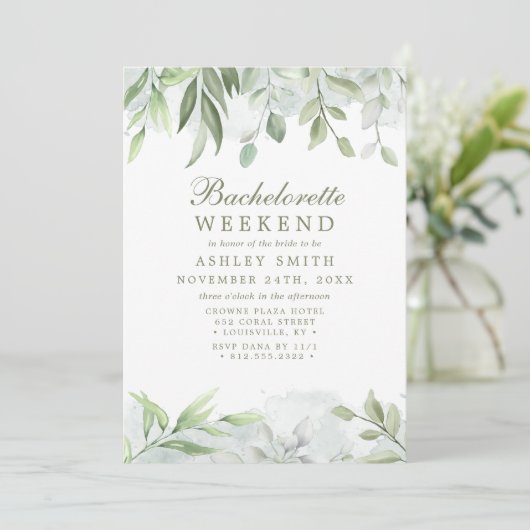 Rustic Waterverf Greenery Bachelorette Weekend Kaart (Staand voorkant)