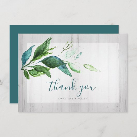 Rustic Waterverf Greenery Bedankt voor je kaarten (Voorkant / Achterkant)