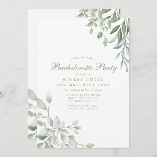 Rustic Waterverf Greenery Floral Bachelorette Kaart (Voorkant / Achterkant)