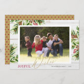 Rustic Waterverf Greenery Foto Joyful Wishes Feestdagenkaart (Voorkant / Achterkant)