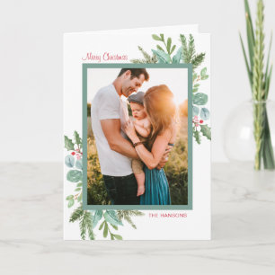 Rustic Waterverf Greenery Foto Merry Kerstmis Feestdagen Kaart