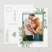 Rustic Waterverf Greenery Foto Merry Kerstmis Feestdagenkaart (Voorkant / Achterkant)