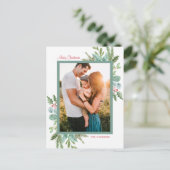 Rustic Waterverf Greenery Foto Merry Kerstmis Feestdagenkaart (Staand voorkant)