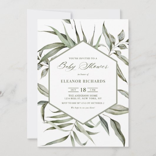 Rustic Waterverf Greenery Lijst Baby shower Kaart (Voorkant)