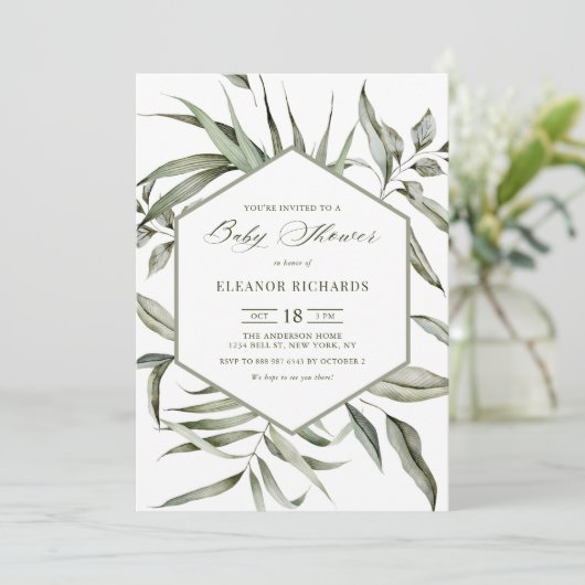 Rustic Waterverf Greenery Lijst Baby shower Kaart (Staand voorkant)