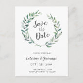 Rustic Waterverf Greenery Non Photo Save the Date Aankondigingskaart (Voorkant)