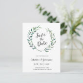 Rustic Waterverf Greenery Non Photo Save the Date Aankondigingskaart (Staand voorkant)