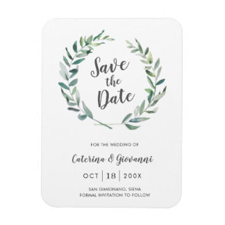 Rustic Waterverf Greenery Non Photo Save the Date Magneet