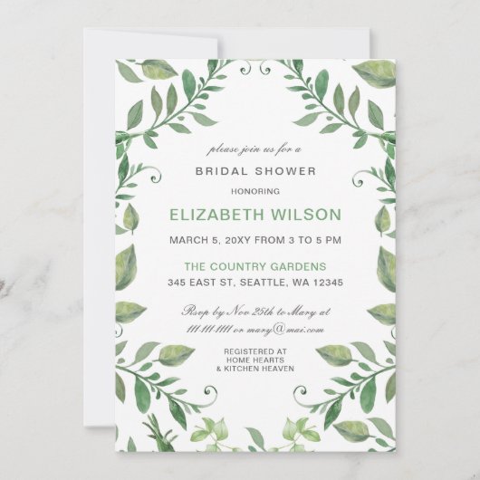 Rustic Waterverf Greenery Vrijgezellenfeest Kaart (Voorkant)