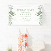 Rustic Waterverf Greenery Wedding Welcome Banner (Insitu)
