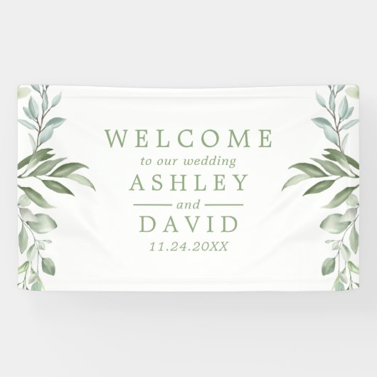 Rustic Waterverf Greenery Wedding Welcome Banner (Horizontaal)