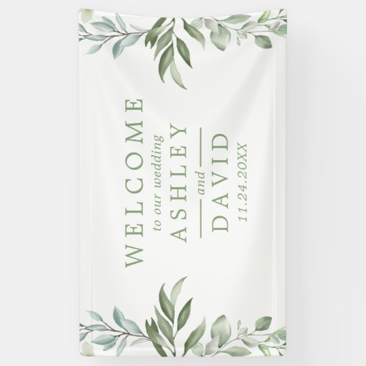 Rustic Waterverf Greenery Wedding Welcome Banner (Verticaal)